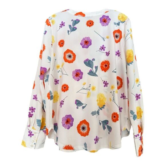 Ann Taylor Multi Color Long Sleeve Floral Mixed Media Pleat Front Blouse Size M - Picture 4 of 8